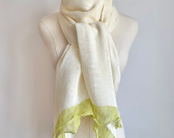 Lightweight long linen summer scarf, Organic hand dyed linen scarf, Linen scarf women, Women's linen shawl, Yellow linen scarf