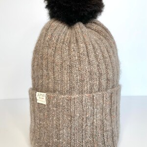 Handmade Cashmere winter hat with alpaca pom , Hand knit adult winter wool hat, Sustainable wool hat, Handmade gift for her, Gift for him