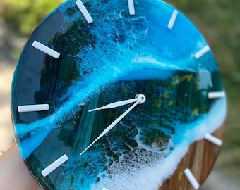 Resin art ocean clock, Gift for men, Wooden oversized wall clock