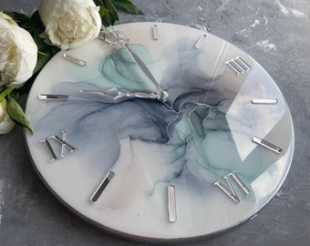 Resin art wall clock, Unique home decor, Housewarming gift first home, 50th birthday gift for women