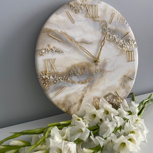 Large oversized wall clock Modern wall gold decor with natural stones
