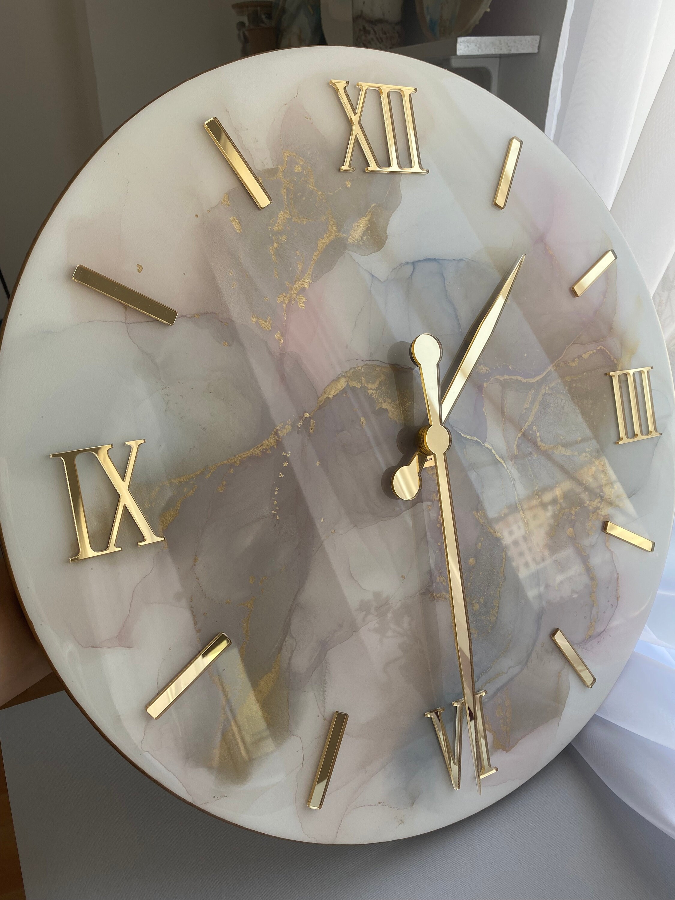 Resin art clock home decor modern wall art handmade dusty Etsy