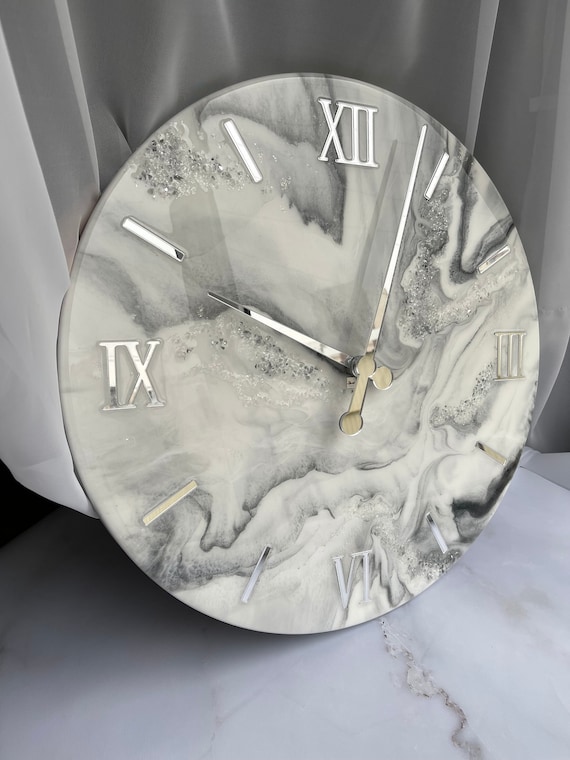 Resin art clock home decor handmade clock with natural stones modern ...
