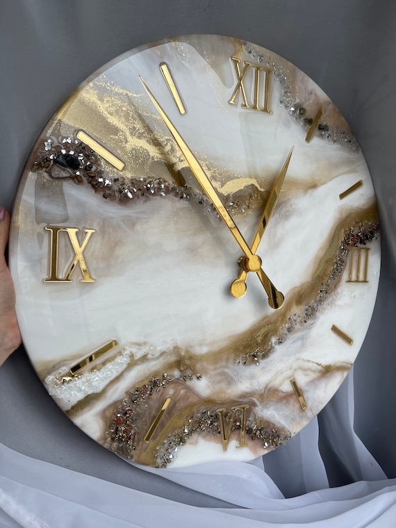 Buy Wall Decor Bedroom Resin Art Wall Clock Unique Home Decor Gold Wall Decor With Natural Stones Apartment Decor Online in India - Etsy