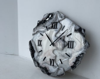 Oversized wall clock Apartment aesthetic decor with natural stones Black and white wall art