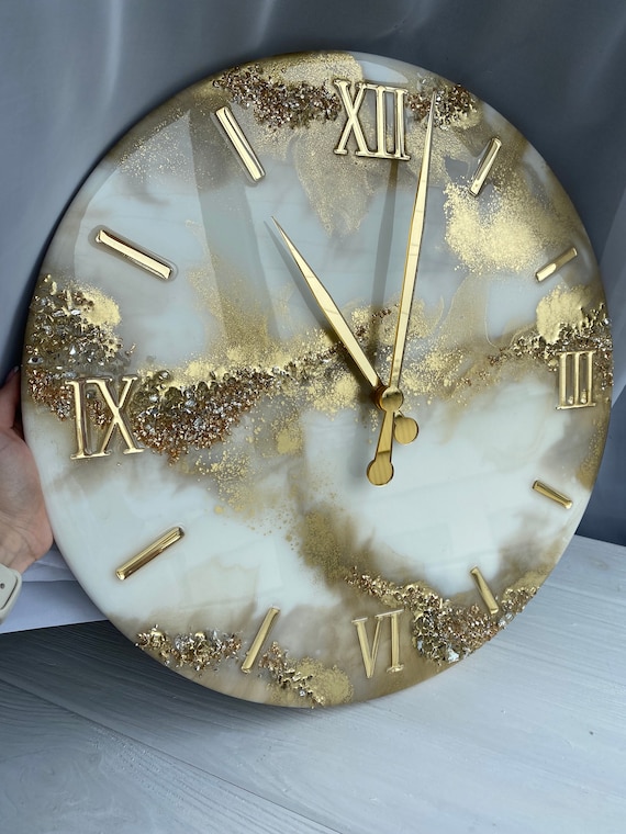 Decorazioni da parete in oro Orologio da parete artistico in resina  Decorazioni per la casa uniche Orologio da parete personalizzato con pietre  naturali -  Italia