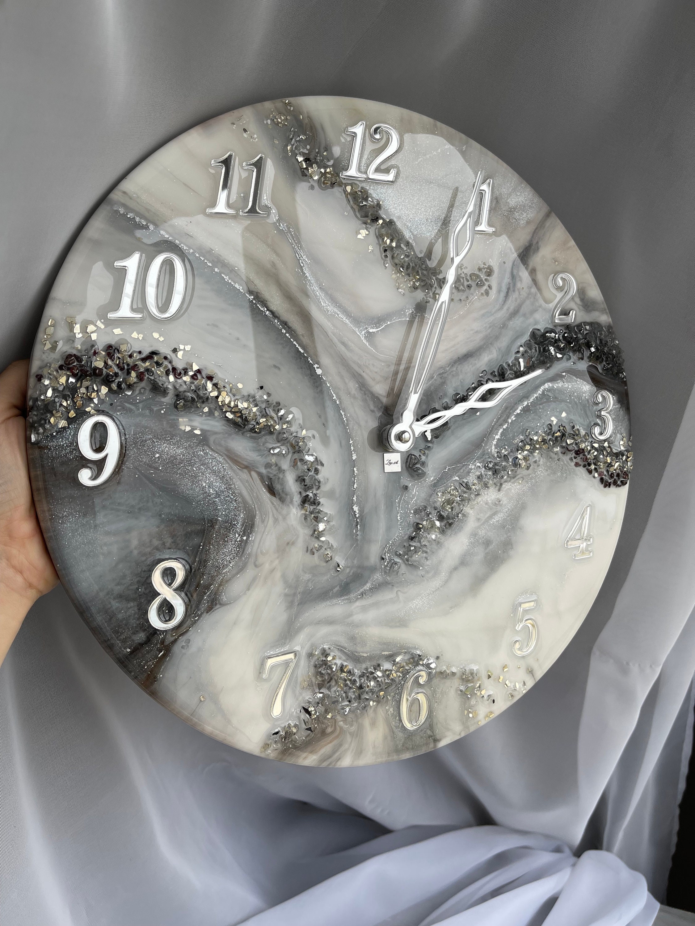 Resin art clock home decor handmade clock with natural stones modern ...