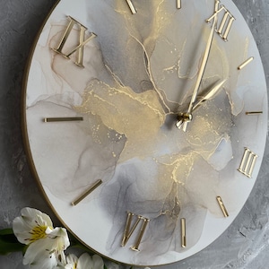 Wall art clock, Unique home decor, Wedding gift ,Wedding present in beige gold white grey