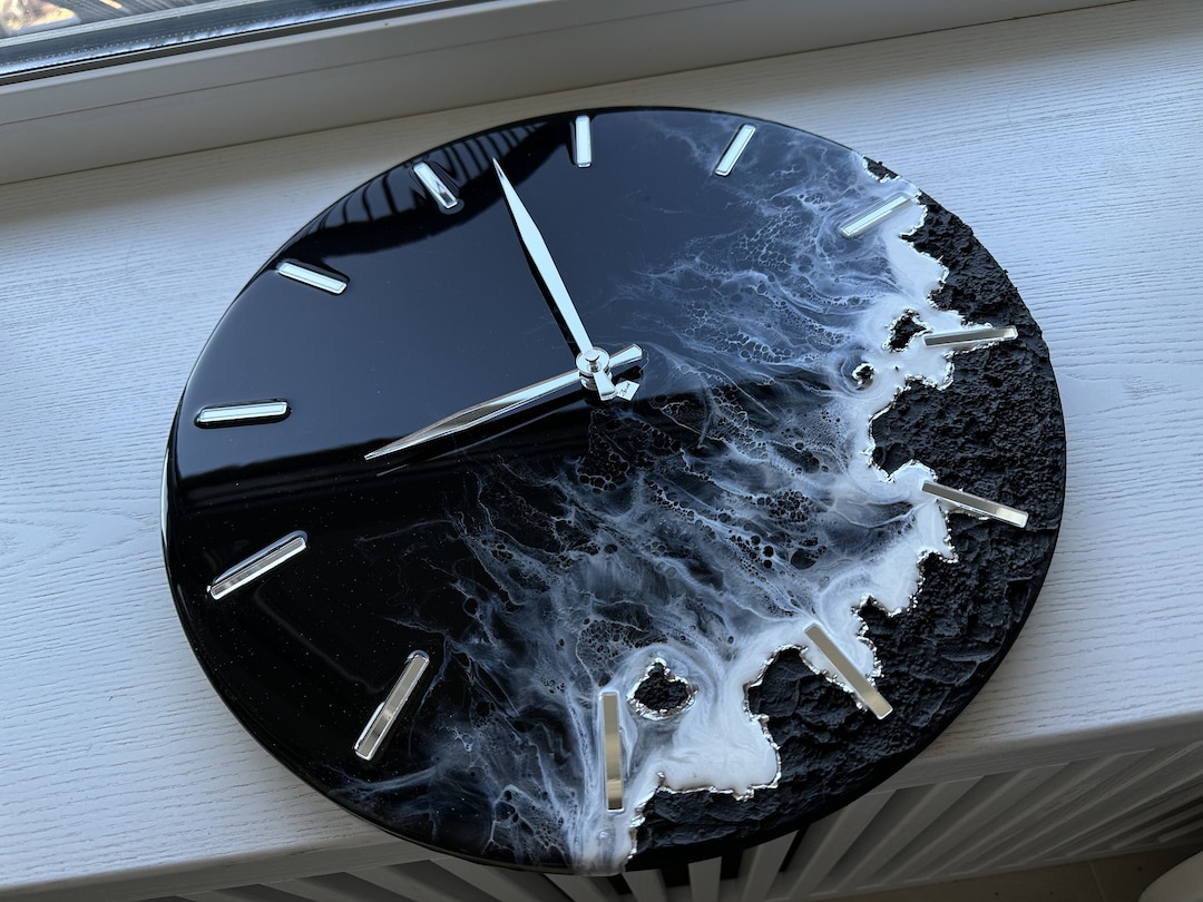 Resin Art Clock Unique Home Decor Wedding Gift Custom Black Sea Wall ...