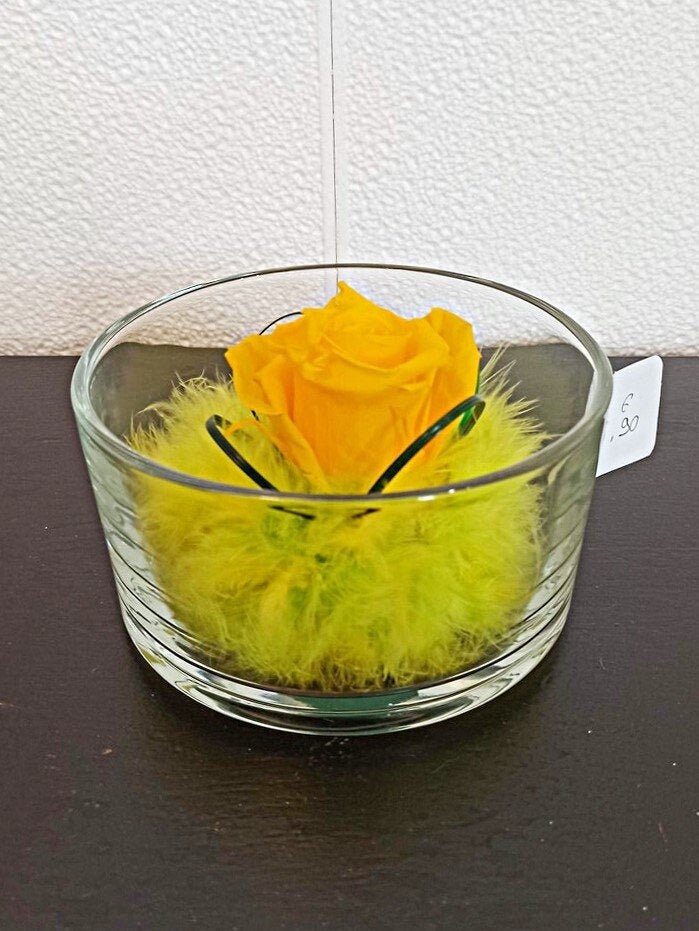 Véritables Roses Éternelles Jaunes Dans Une Coupe en Verre - 100% Naturelle Création Artisanale Fran