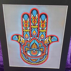 Hamsa &quot;Hand of Fatima (Aqua)&quot; symbol of protection, warding off negative energies. Art print to bring peace and a connection to the divine.