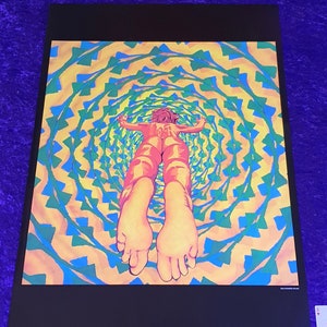 Giant Size psychedelic fluorescent poster &quot;Into the Light&quot; by Robbie. A figure naked heading into the Light. For meditation and relaxation.
