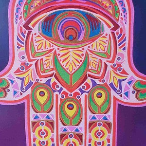Hamsa "Hand of Fatima (Red)" symbol of protection, warding off negative energies. Art Card to bring peace and a connection to the divine.