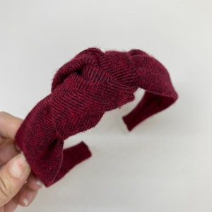 Burgundy Herringbone Headband Fall Flannel Knot Headband for Adults