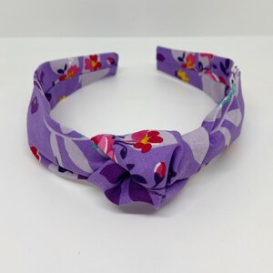 Purple Floral Knot Headband Top Knot Hair Accessory for Adults and Children