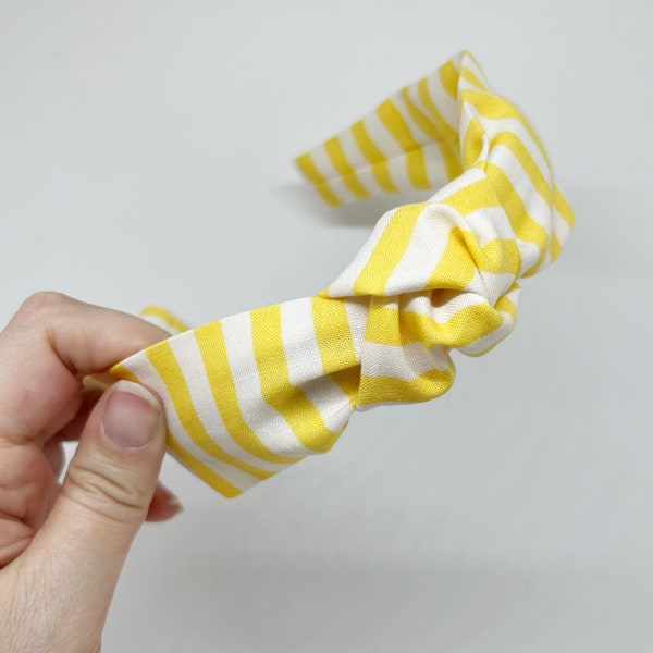 Yellow Stripe Headband Knot Headband for adults, teens and children Yellow and White Striped Hair Accessory