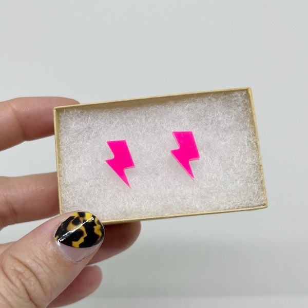 Hot Pink Lightning Bolt Earrings Hypoallergenic Stainless Steel Stud Earrings Halloween Jewelry