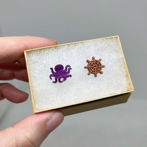 Kraken Pirate Ship Earrings Blackbeard Stede Bonnet Hypoallergenic Stainless Steel Stud Earrings