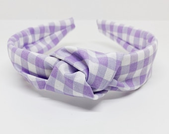 Pastel Purple Gingham Bow Headband Lavender Easter Hair Accessory
