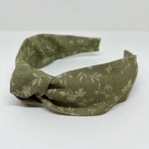 Olive Green Floral Knot Headband  Green Headband for Adults and Children Cottagecore Aesthetic