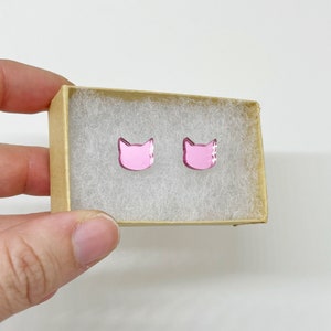 Pink Cat Earrings Halloween Cat Jewelry Pink Pussyhat  Hypoallergenic Stud Earrings for Adults and Children Gift for Cat Lover