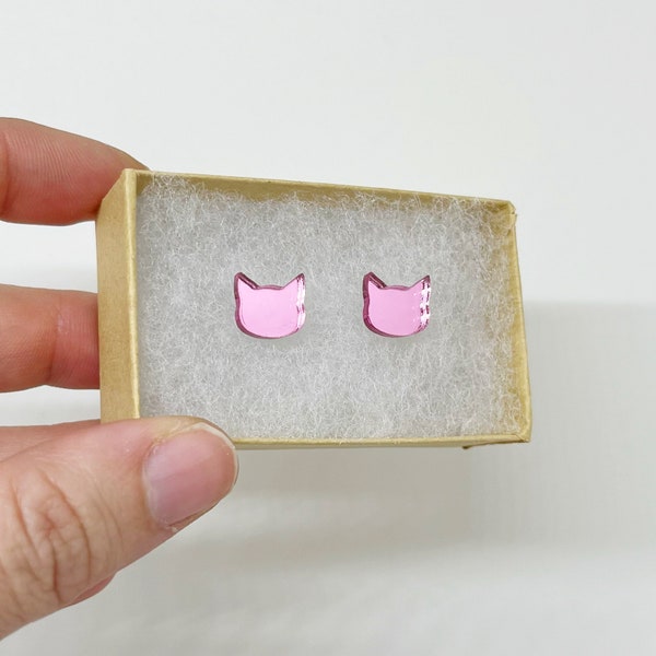 Pink Cat Earrings Halloween Cat Jewelry Pink Pussyhat  Hypoallergenic Stud Earrings for Adults and Children Gift for Cat Lover