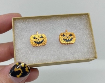Pendientes naranjas de Jack-O-Lantern Joyas de Halloween Pendientes de tuerca de acero inoxidable hipoalergénicos Unisex