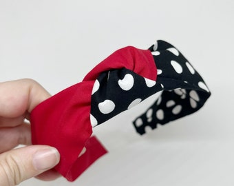 Accesorio para el cabello con diadema con nudo negro y rojo para adultos y niños Black Polka Dot Disneybound