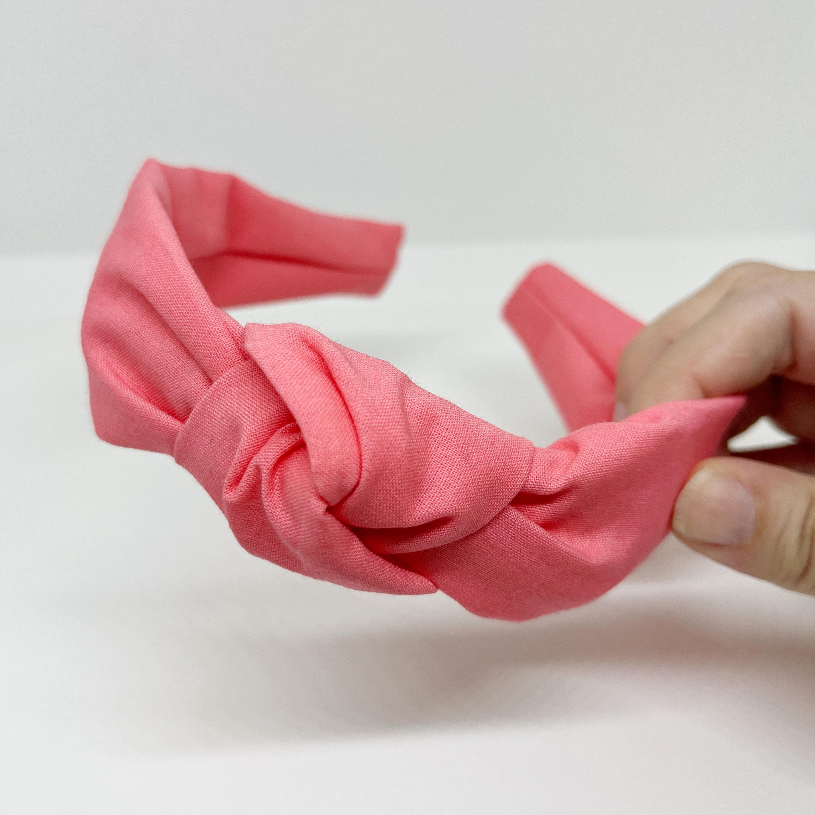 Coral Pink Beaded Knot Velvet Headband Deep Pink Acrylic Beads Handmade Knotted Soft Pink Knotted Headband, Solid Color Headband, Summer Top  main image 3