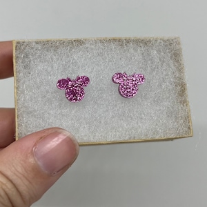 Minnie Mouse Earrings Pink Glitter Hypoallergenic Stainless Steel Stud Earrings Disney Accessory