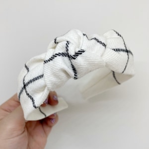 White Plaid Topknot Headband Fall Flannel Plaid Headband for Adults Winter Christmas Hair Accessories