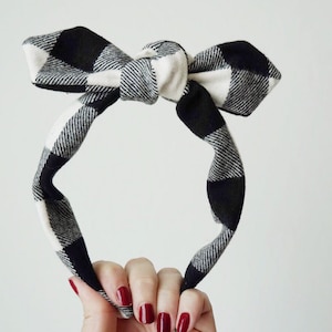 Black and White Plaid Bowband Fall Flannel Bow Headband for Adults and Children Fall Hair Accessory