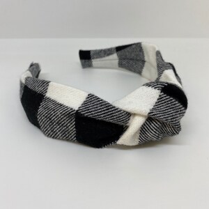 Black and White Flannel Plaid Knot Headband Fall and Winter Hair Accessory for Adults and Children