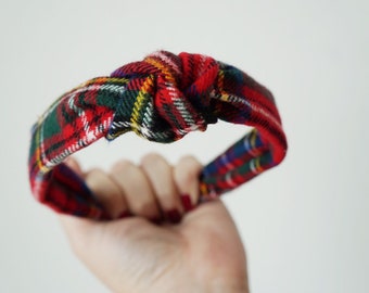 Fascia Topknot a quadri rossa Accessorio per capelli Fascia di Natale per adulti e bambini