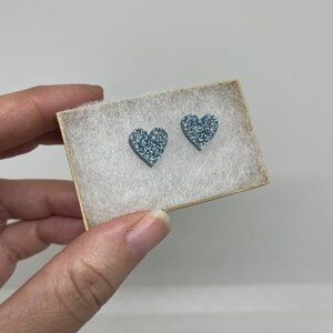 Light Blue Glitter Heart Stud Earrings Stainless Steel Hypoallergenic Earrings 1989 Era Jewelry