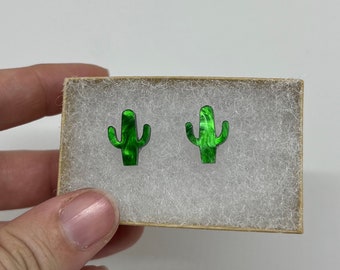 Aretes de cactus verde Aretes de acero inoxidable hipoalergénicos