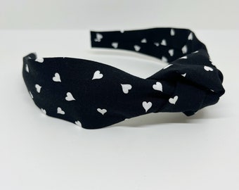 Black and White Hearts Headband Knot Headband for Adults and Children