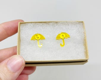 Gele parapluoorbellen Transparante paraplu Hypoallergene sieraden Roestvrijstalen stud Rainy Day Esthetic