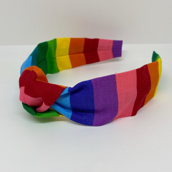 Rainbow Stripe Center Knot Headband for Adults, Children Pride Hair Accessory