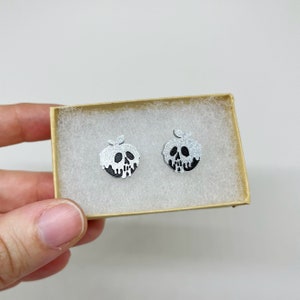 Silver and Black Poison Apple Earrings Hypoallergenic Stainless Steel Stud Earrings Disneybound Disneyworld