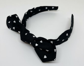 Black and White Hearts Bow Headband Bowband Hair Accessory for Women, Children Back to School