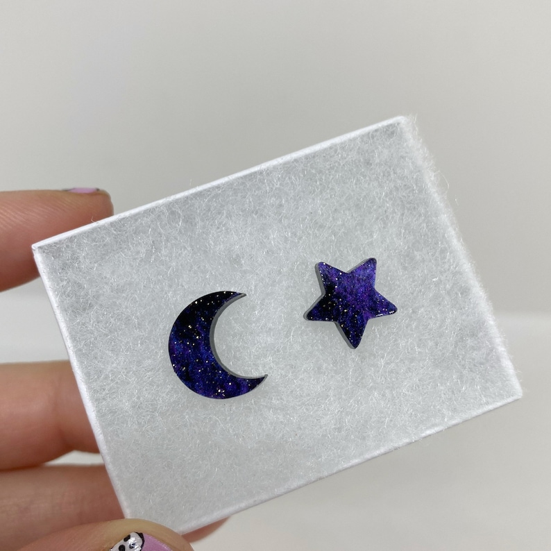 Moon and Stars Earrings Celestial Jewelry Stud Earrings Hypoallergenic Stainless Steel Stud Earrings