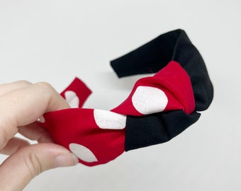 Rotes und schwarzes Knoten-Stirnband-Haar-Accessoire für Erwachsene und Kinder, gepunktet, Disneybound