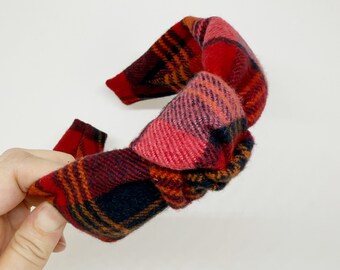 Rosa Orange Rot Schwarz Karierter Flanell Karierter Knoten Stirnband Herbst Haar Accessoire für Erwachsene und Kinder