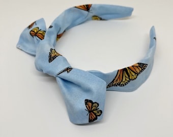 Monarch Butterfly Blue Bow Headband Bowband Hair Accessory for Adults and Children Back to School