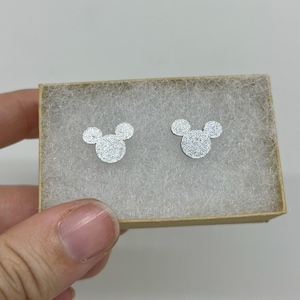 Silver Glitter Mickey Mouse Earrings Hypoallergenic Stainless Steel Stud Earrings Disney Parks 100 Years