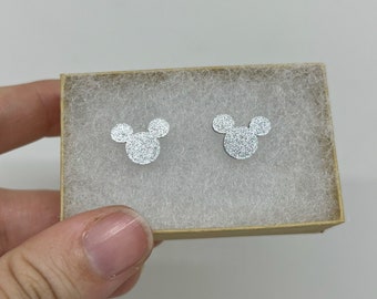 Pendientes Plata Purpurina Mickey Mouse Pendientes Hipoalergénicos Acero Inoxidable Parques Disney 100 Años