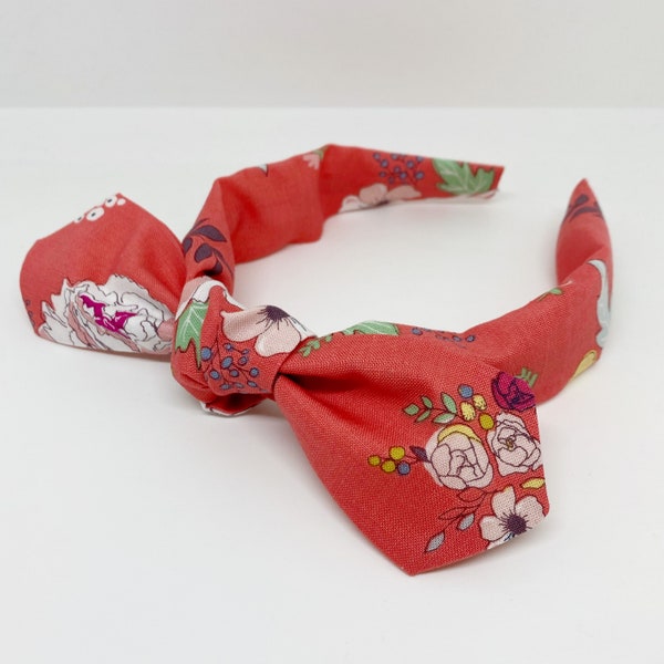 Coral Floral Bowband Headband Spring Hair Accessory for Adults and Children