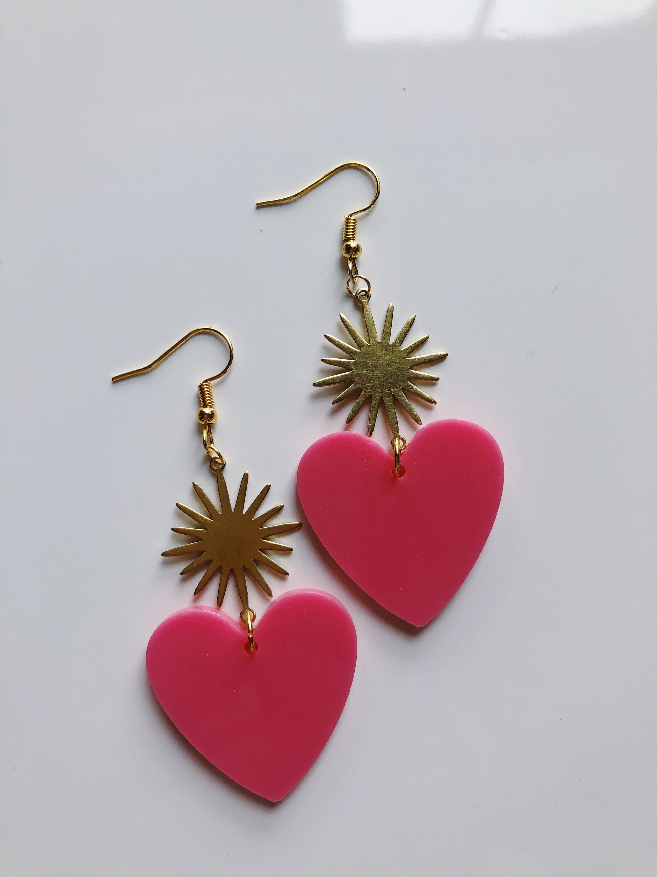 Corazon Opaque Hearts Handmade Acrylic Heart and Brass Sun | Etsy