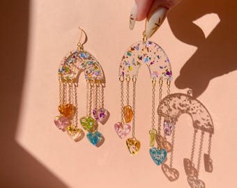 The ORIGINAL Rainbow Raining Hearts - Heart Chain Arch Dangling Earrings